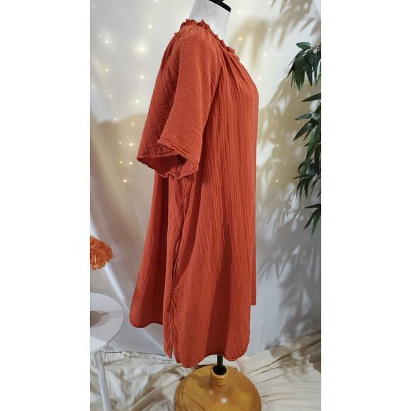 Old Navy Crinkle Gauze Flutter Sleeve Mini Swing Dress 2X Burnt Orange Pockets - Picture 4 of 12